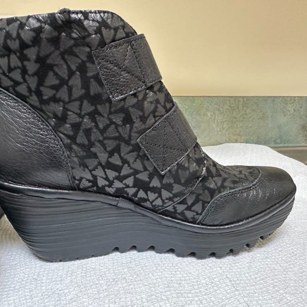Fly London Black Wedge Boots Size 38